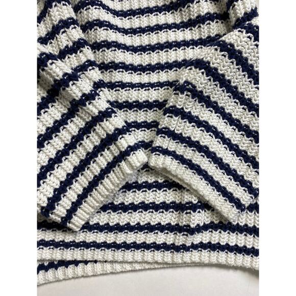 Chicos Ashlyn Striped Pullover Sweater Size L 2 Navy Nautical Flattering Ruched - Picture 5 of 7